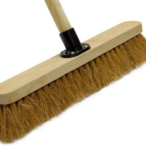 18” Broom Indoor Outdoor Soft Broom Sweeping Brush with Wooden Handle Natural Coco Bristles Floor Brush with Soft Bristles for Room Kitchen Warehouse 18” Soft Coco Bristles Broom